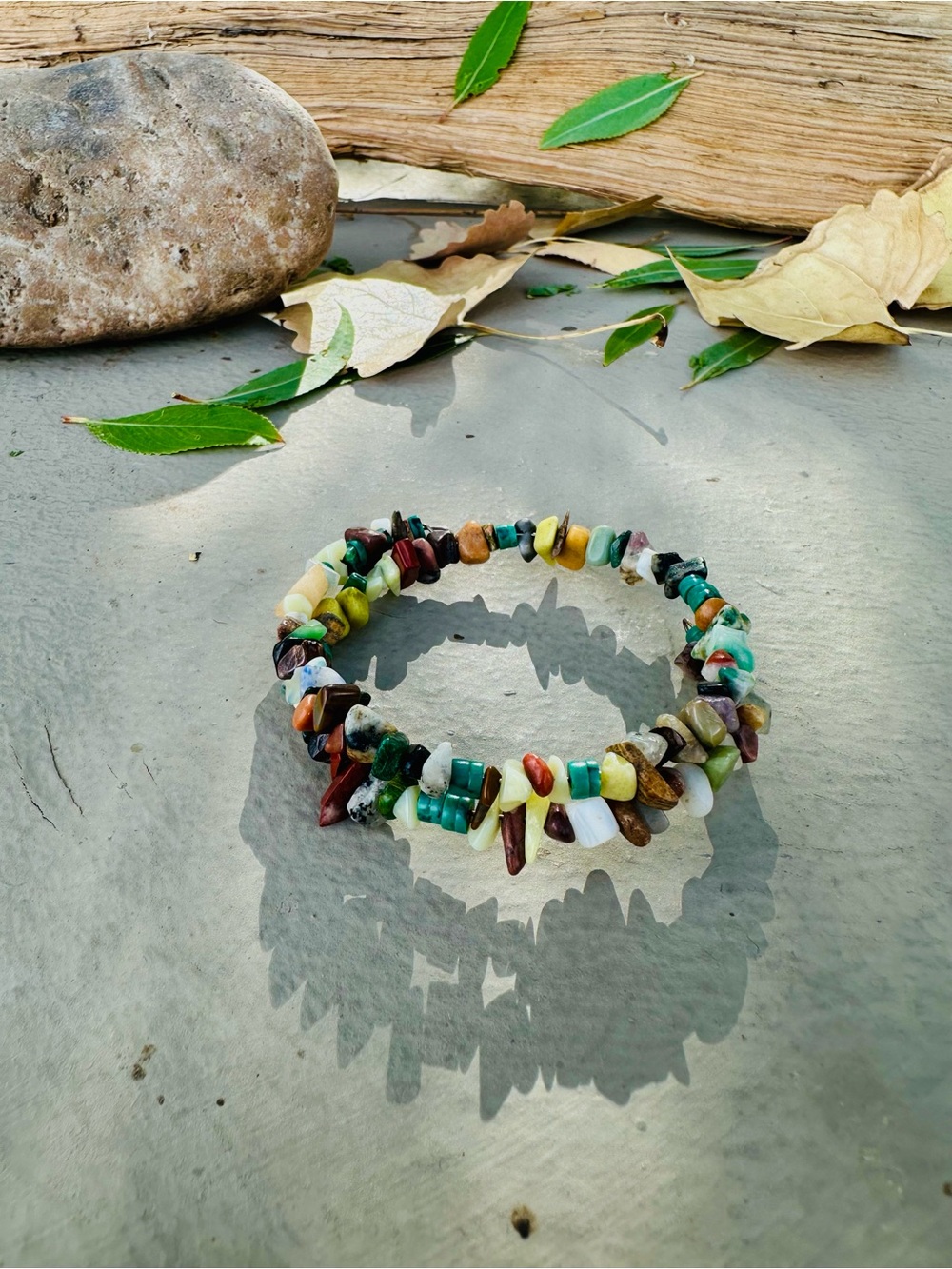 Multi-Color Natural Stone Chip Stretch Bracelet